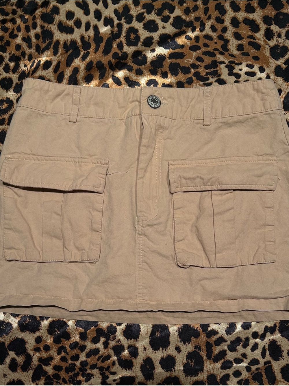 SHEIN Tan Cargo Utility Flap Pocket Mini Skirt